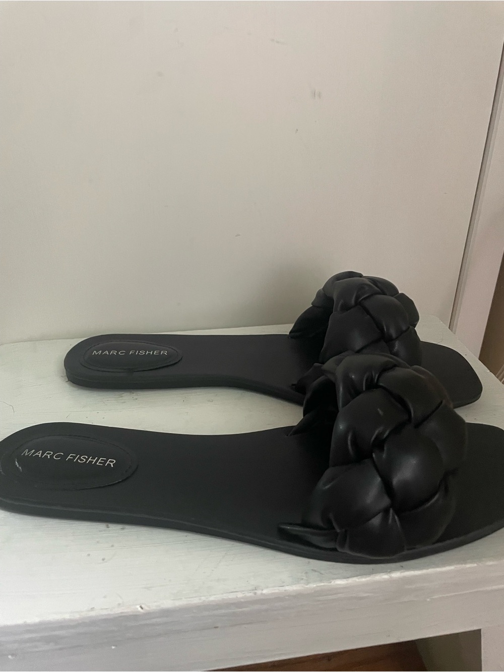 Marc Fisher Black Woven Slide Sandals